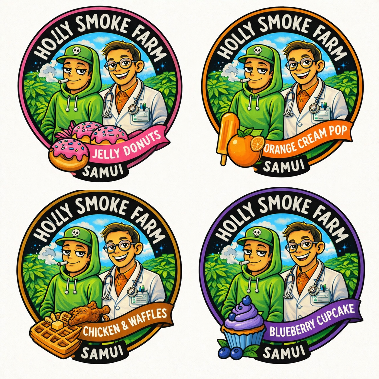 Holly Smoke Farm Bloom 1 strains — Jelly Donuts, Orange Cream Pop, Chicken Waffles, Blueberry Cupcake Koh Samui